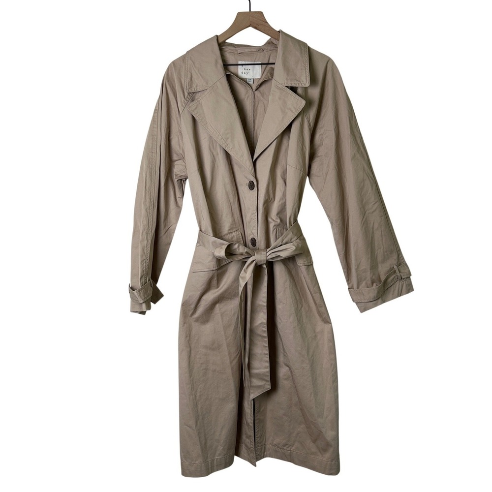 A New Day Womens Cotton Belted Longline Trench Coat Size XXL Tan Khaki Classic